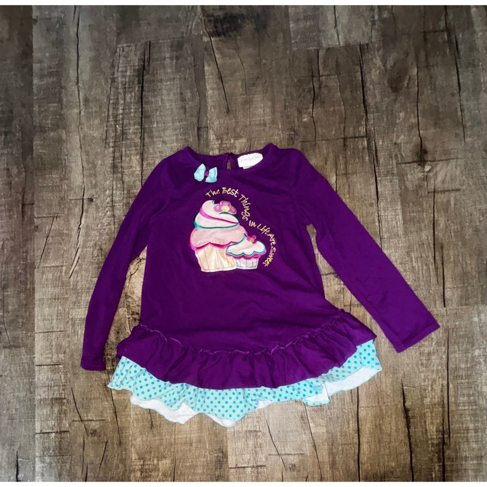 Emily Rose Girls Purple Cupcake Tunic Top Long Sleeve Ruffle Polka Dot Size 6X
